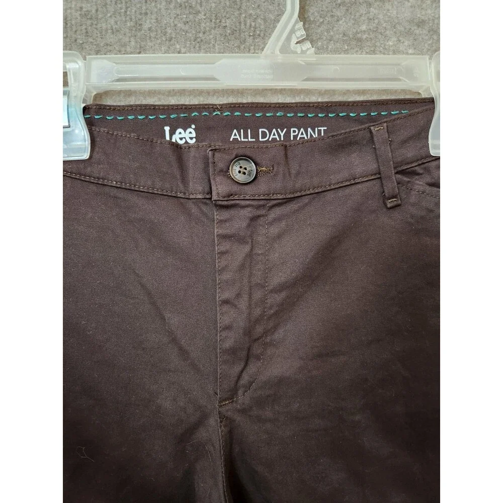 Lee Relaxed Fit Straight Leg All Day Pants Womens 14 Petite Brown Stretch NEW